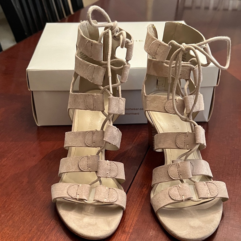 Marc Fisher Strappy Sandals in Light Beige
